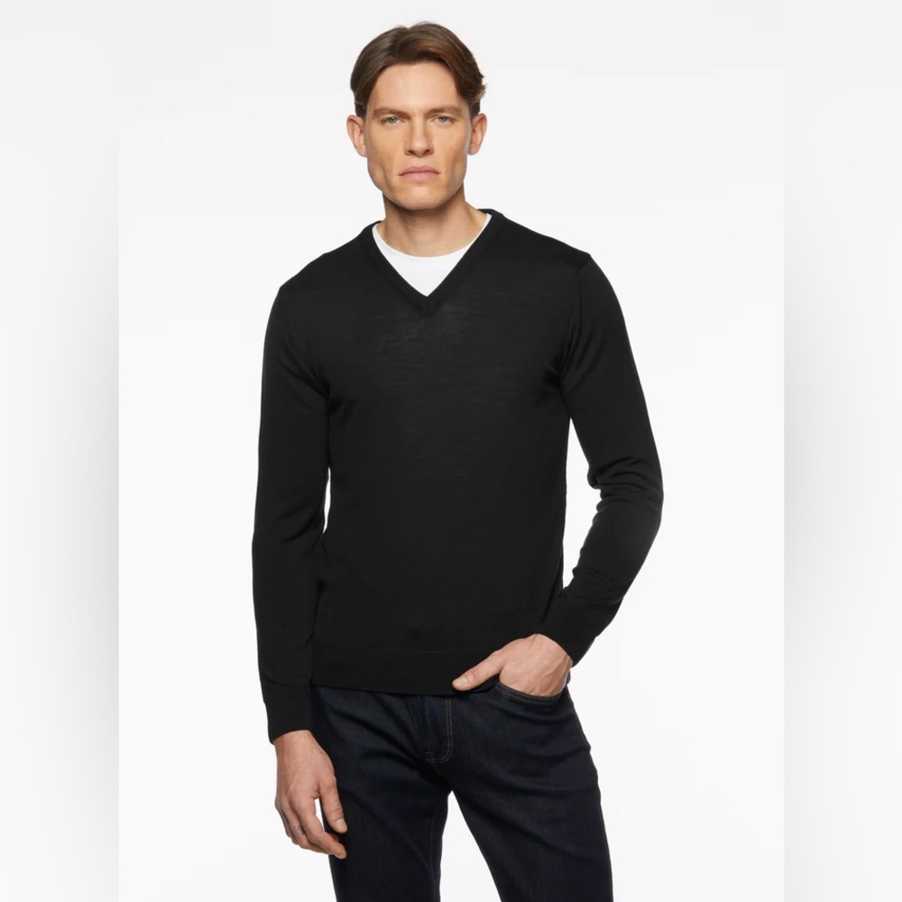 J.CREW, Dark Charcoal Merino Wool V-Neck Sweater, Size Large SLIM